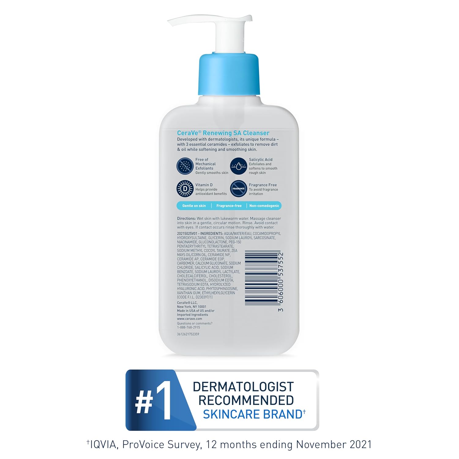 CeraVe Renewing Salicylic Acid Cleanser – Clean, Unscented Exfoliation for Streamlined Skincare