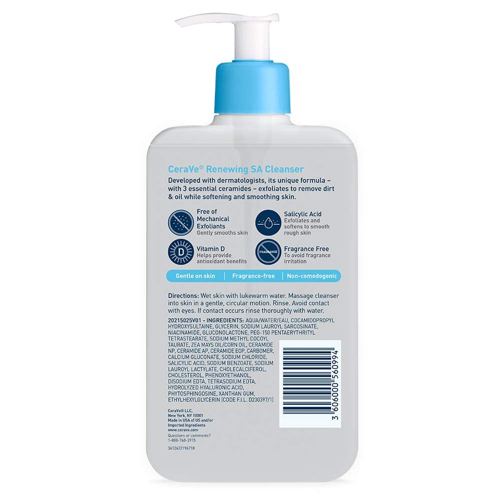 CeraVe Renewing Salicylic Acid Cleanser – Clean, Unscented Exfoliation for Streamlined Skincare