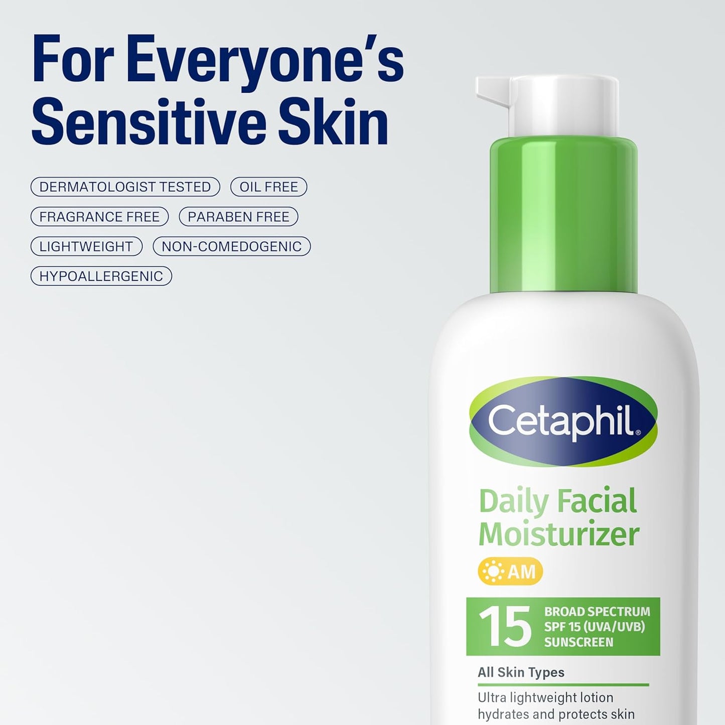 Cetaphil Daily Facial Moisturizer SPF 15 – Sensitive Skin Morning Self-Care Ritual, Fragrance-Free Hydration + Sun Protection
