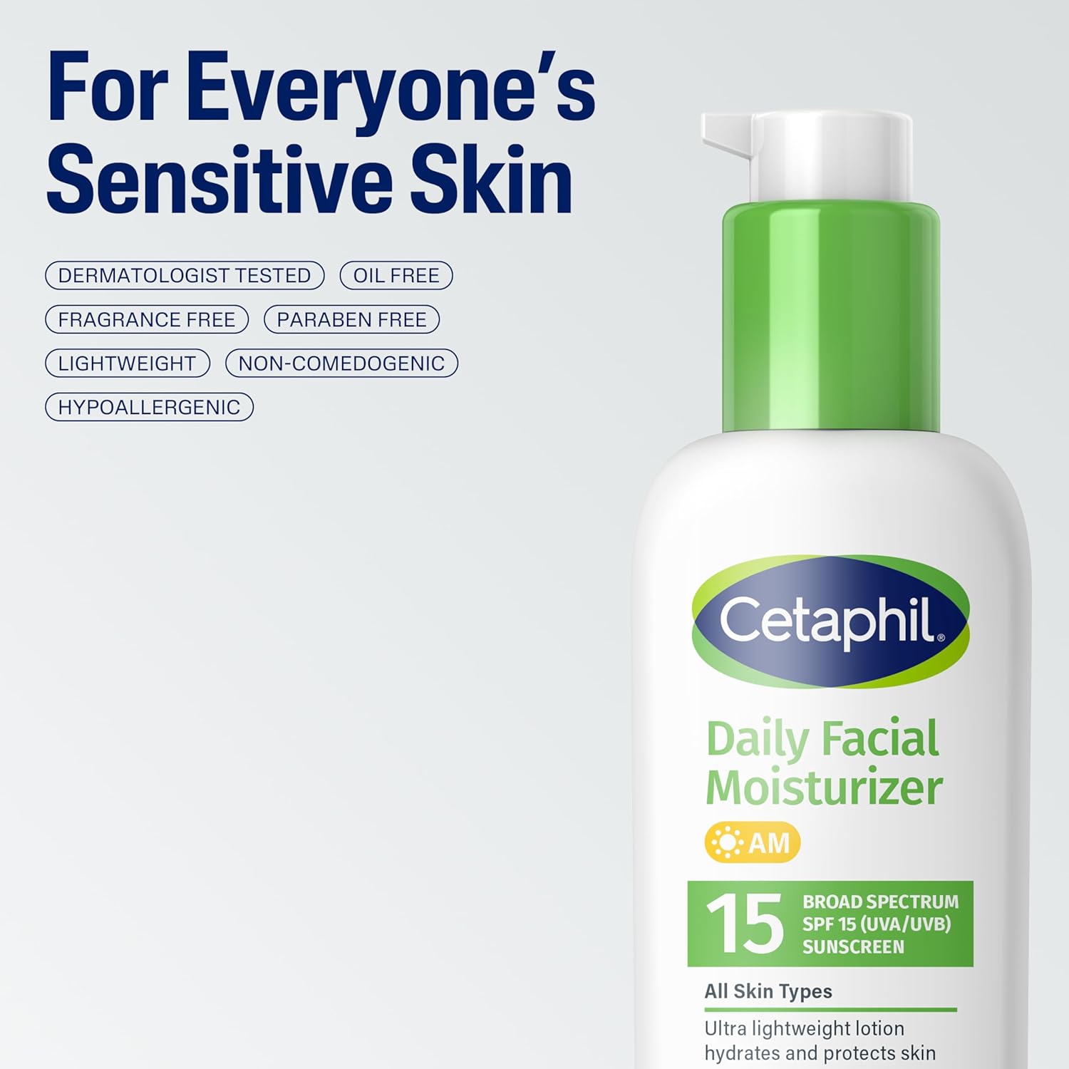 Cetaphil Daily Facial Moisturizer SPF 15 – Sensitive Skin Morning Self-Care Ritual, Fragrance-Free Hydration + Sun Protection