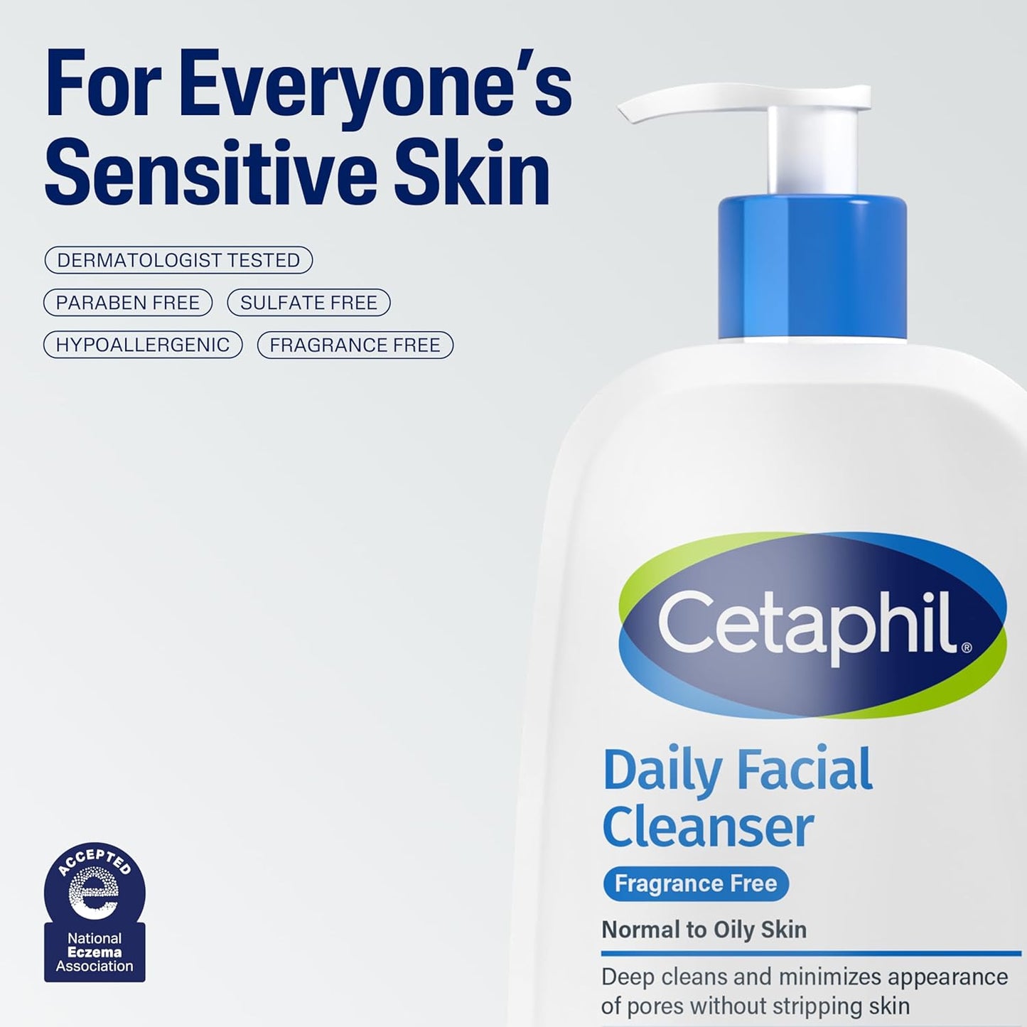 Cetaphil Face Wash – Hypoallergenic, Soap Free Daily Cleanser Safe for Irritation-Prone Skin, 16 Oz