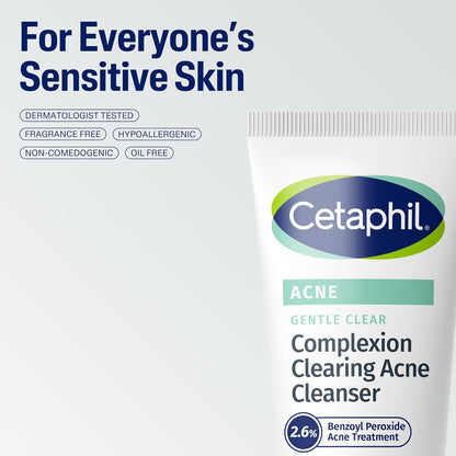 Cetaphil Gentle Clear BPO Acne Cleanser – Teen-Safe Face Wash for Dorm and Shared Bathroom Use