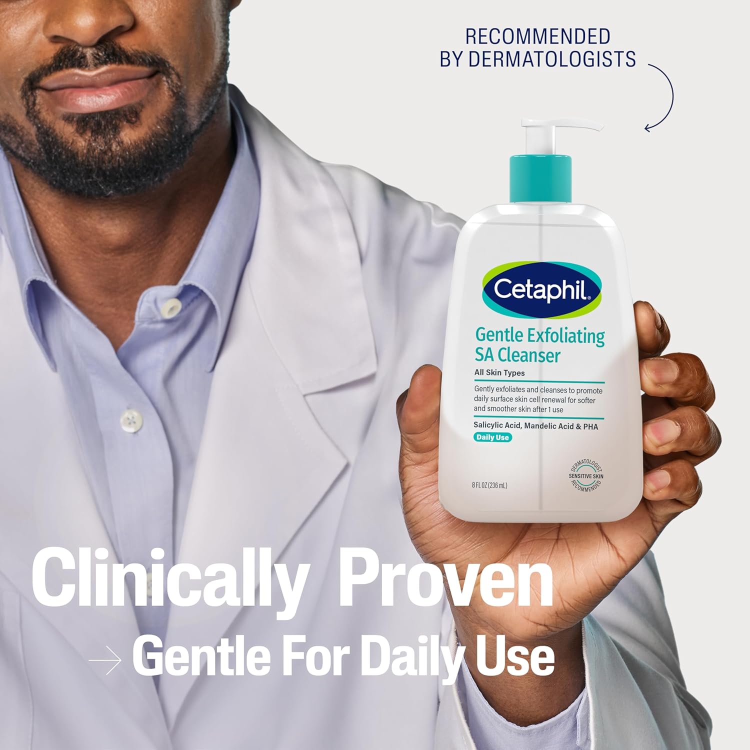 Cetaphil Gentle Exfoliating SA Cleanser – Clean-Label Foaming Wash for Uncluttered Bathroom Counter & Daily Use