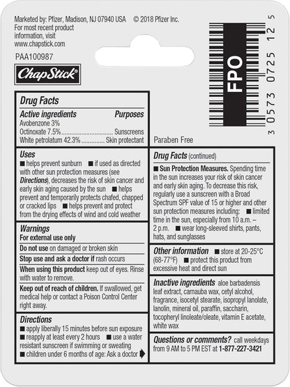 ChapStick Moisturizer Original Lip Balm – Family Stock-Up Pack for Lunchboxes, Backpacks and Bathroom Drawers, SPF 15, 12 Tubes