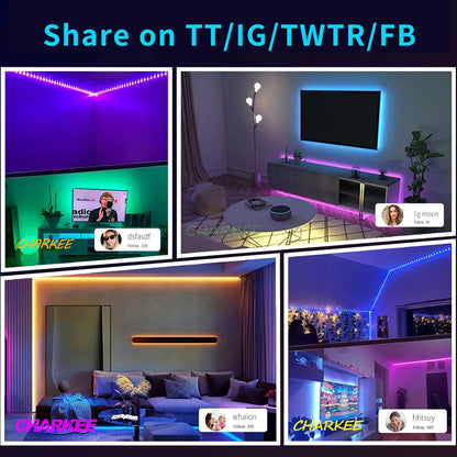 CHARKEE Color Changing LED Strip Lights USB-Powered, Cuttable RGB Light Strips for Apartment Dorm and Cozy Home Ambiance, Bluetooth App + IR Remote Dimmable