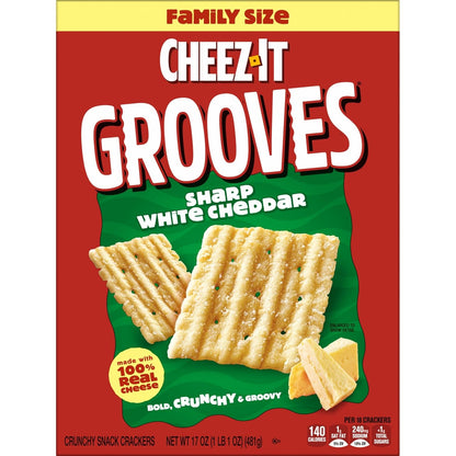 Cheez-It Grooves Sharp White Cheddar Crackers – Crunchy Lunchbox Snack for Kids' School Lunches and After-School Cravings, 17oz Family Size Box