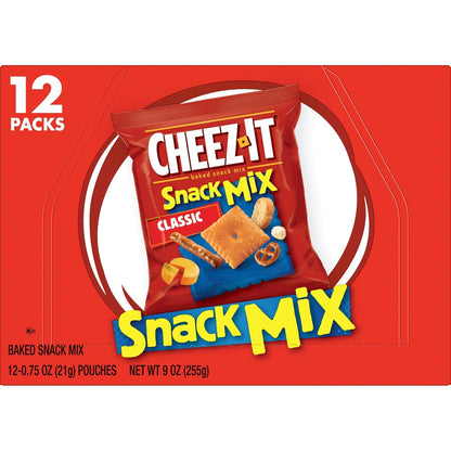 Cheez-It Snack Mix, Office Snack for Workstations, 12 Single-Serve Pouches for the Break Room and Shared Kitchens