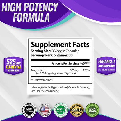 chelated magnesium bisglycinate complex for maximum absorption and bioavailability
