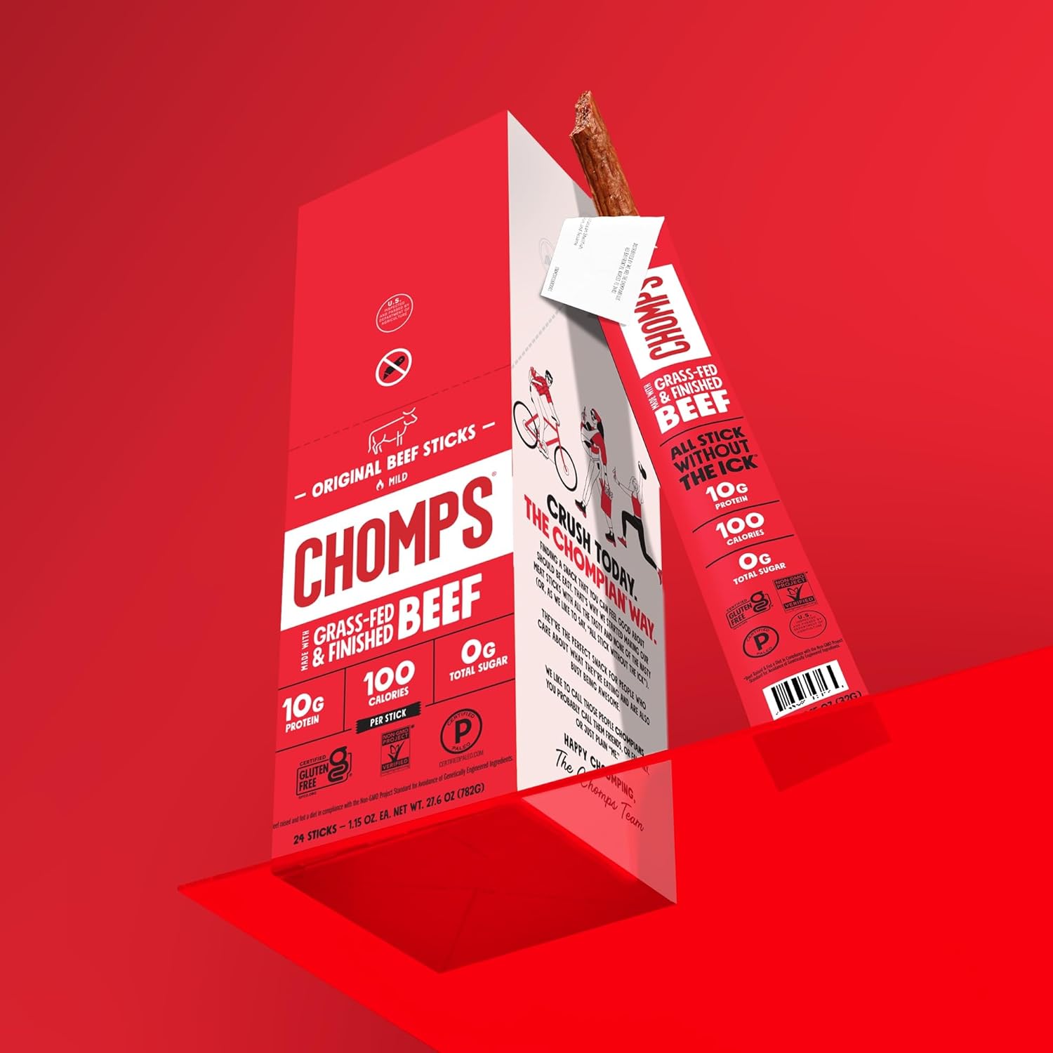Chomps Grass-Fed Beef Jerky Sticks – Portable Hiking Snack for Trail and Campsite Fuel, No Refrigeration Needed