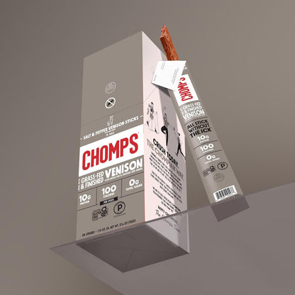Chomps Salt & Pepper Venison Jerky Sticks – Clean Keto Snack for Pantry and Mindful Eating Routine, 10g Protein Under 100 Calories