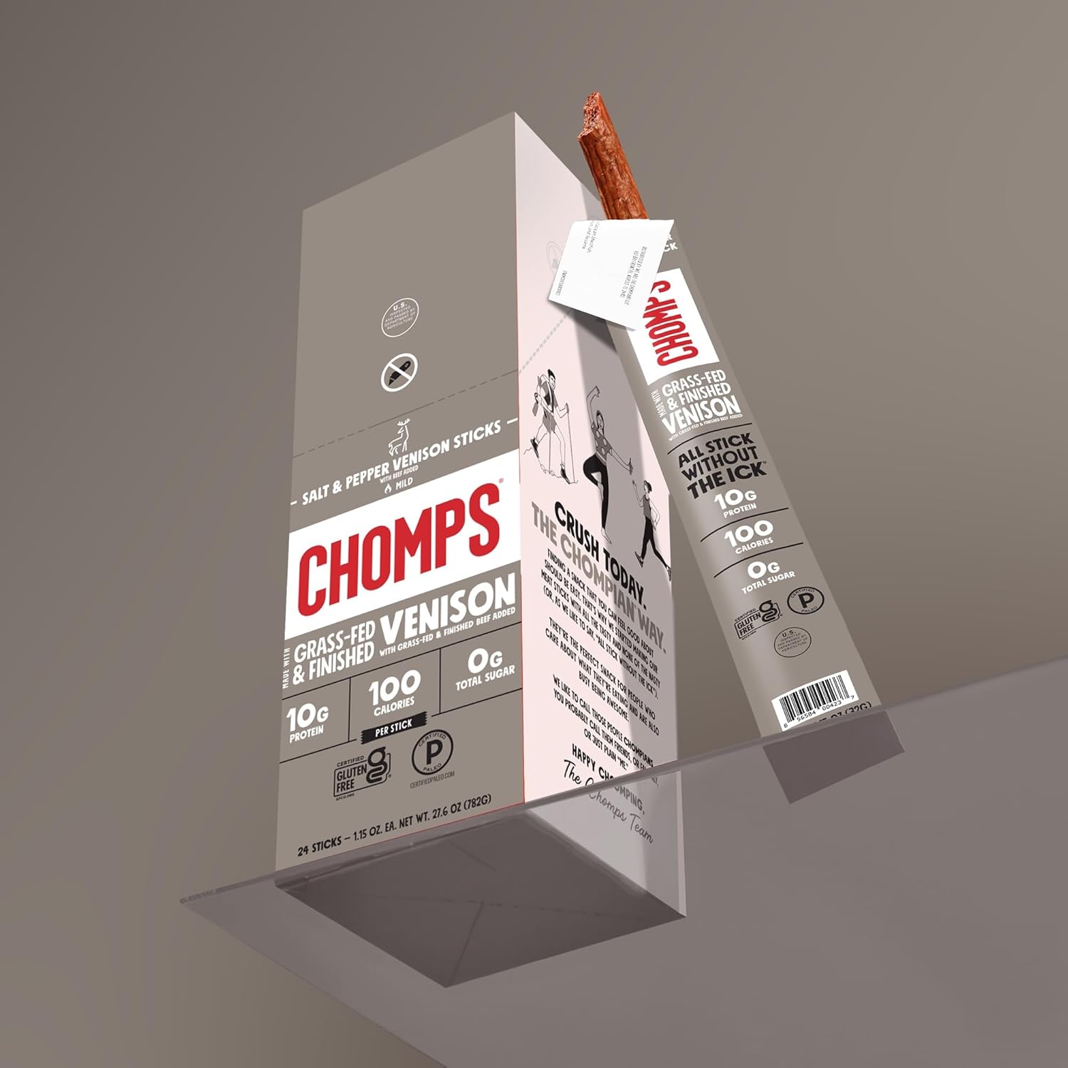 Chomps Salt & Pepper Venison Jerky Sticks – Lightweight Trail Snack for Hiking and Backpacking, No Refrigeration Needed