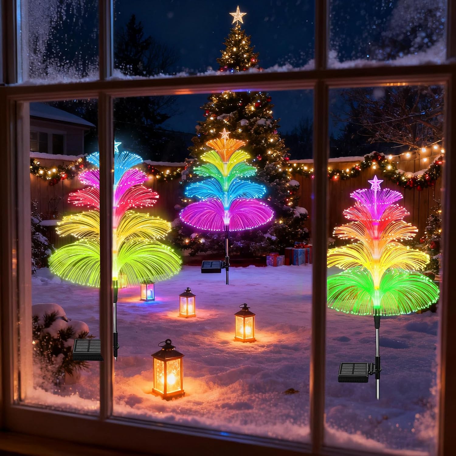 Christmas Gift for Her – Waterproof Solar Fiber Optic Tree Lights 3 Pack for Front Porch and Garden
