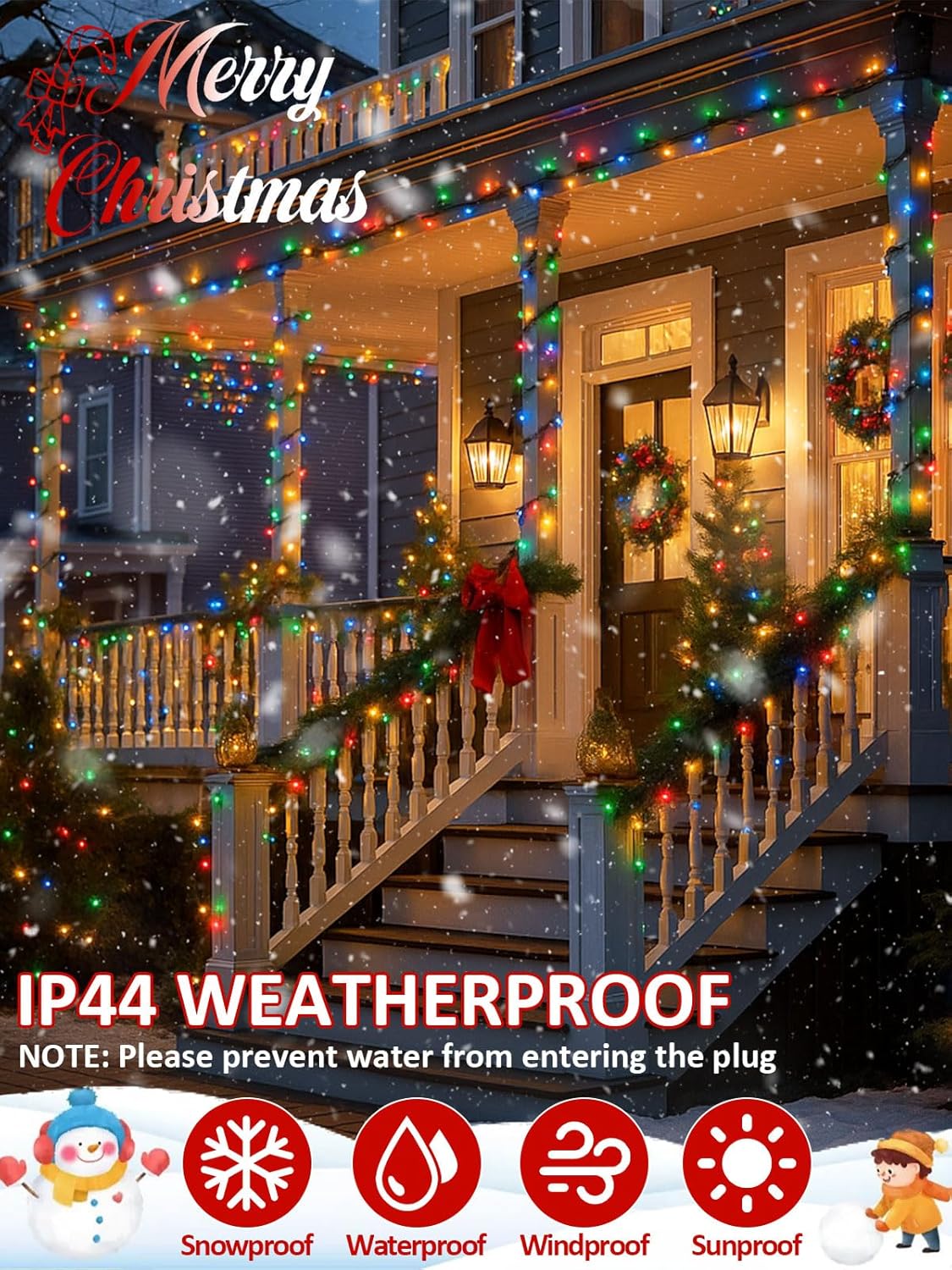 Cici Outdoor Christmas Lights 200 LED – IPX7 Waterproof Extendable String Lights for Garden & Deck