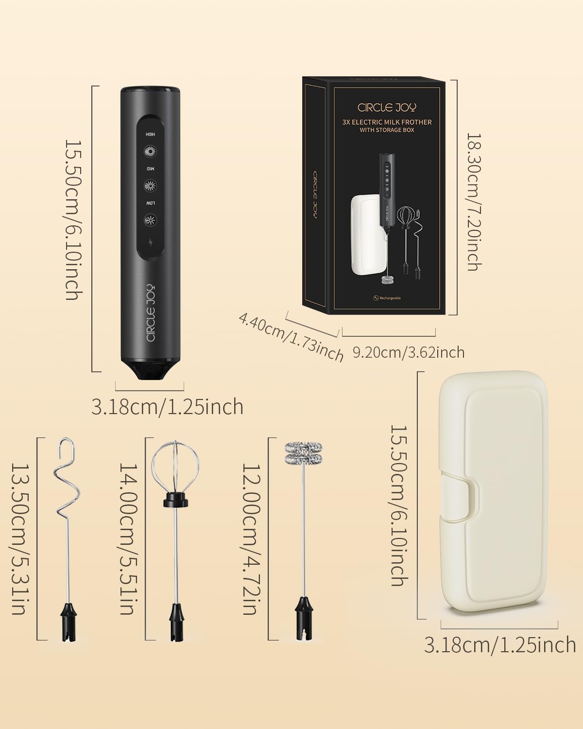 CIRCLE JOY 3-Speed Handheld Frother – Protein Shake Mixer for Home Office and Remote Work Setups