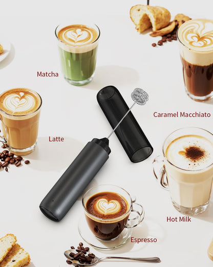 CIRCLE JOY Handheld Milk Frother – Airport and Hotel Ready, Cordless Rechargeable Whisk for On-the-Go Café Drinks