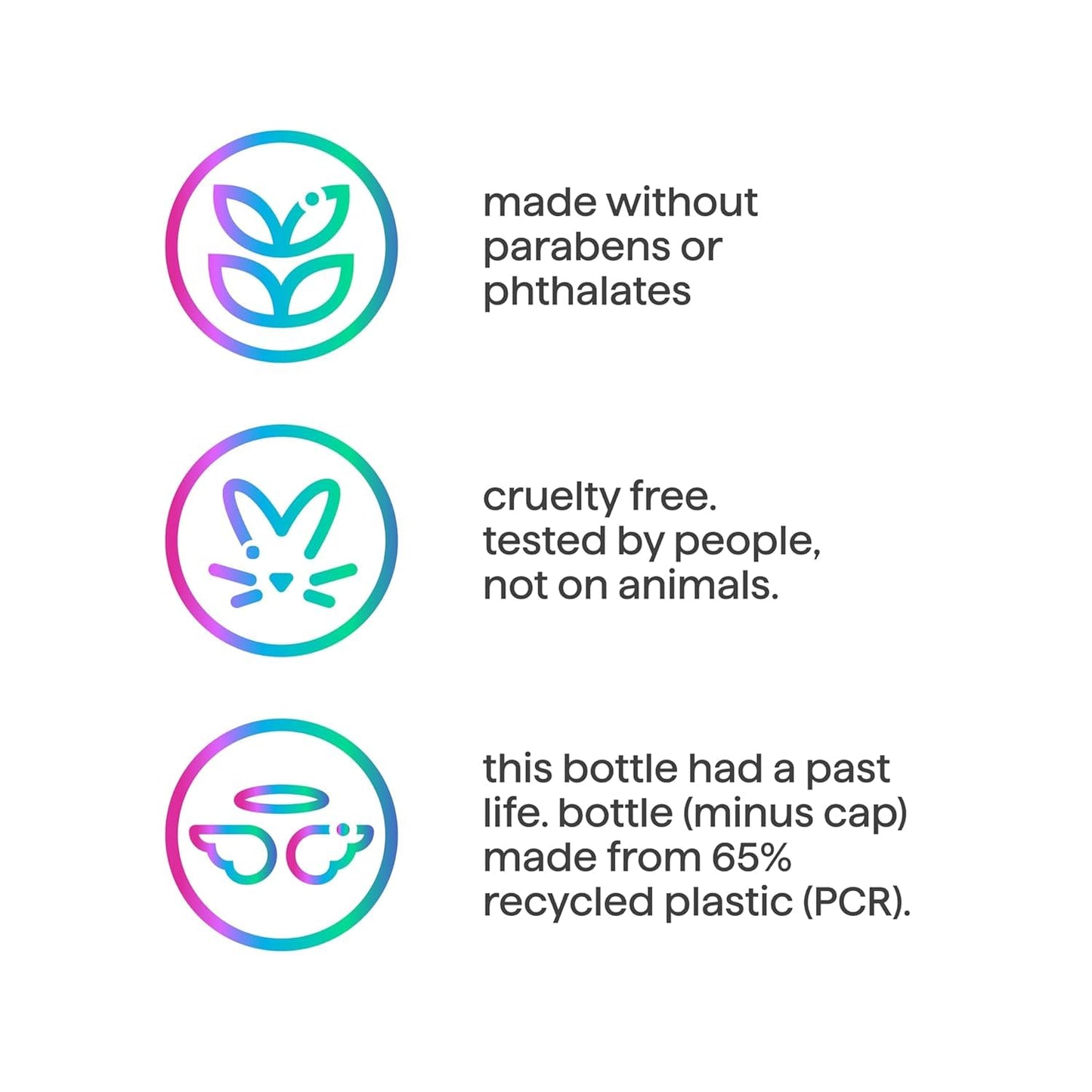clean formula free from silicones, parabens, and dyes