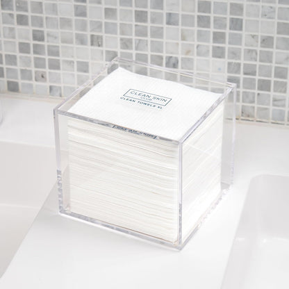 CLEAN SKIN CLUB Acrylic Face Towel Holder – Thoughtful Birthday Gift for Her, Bathroom Storage for 50 XL Disposable Cleansing Towels