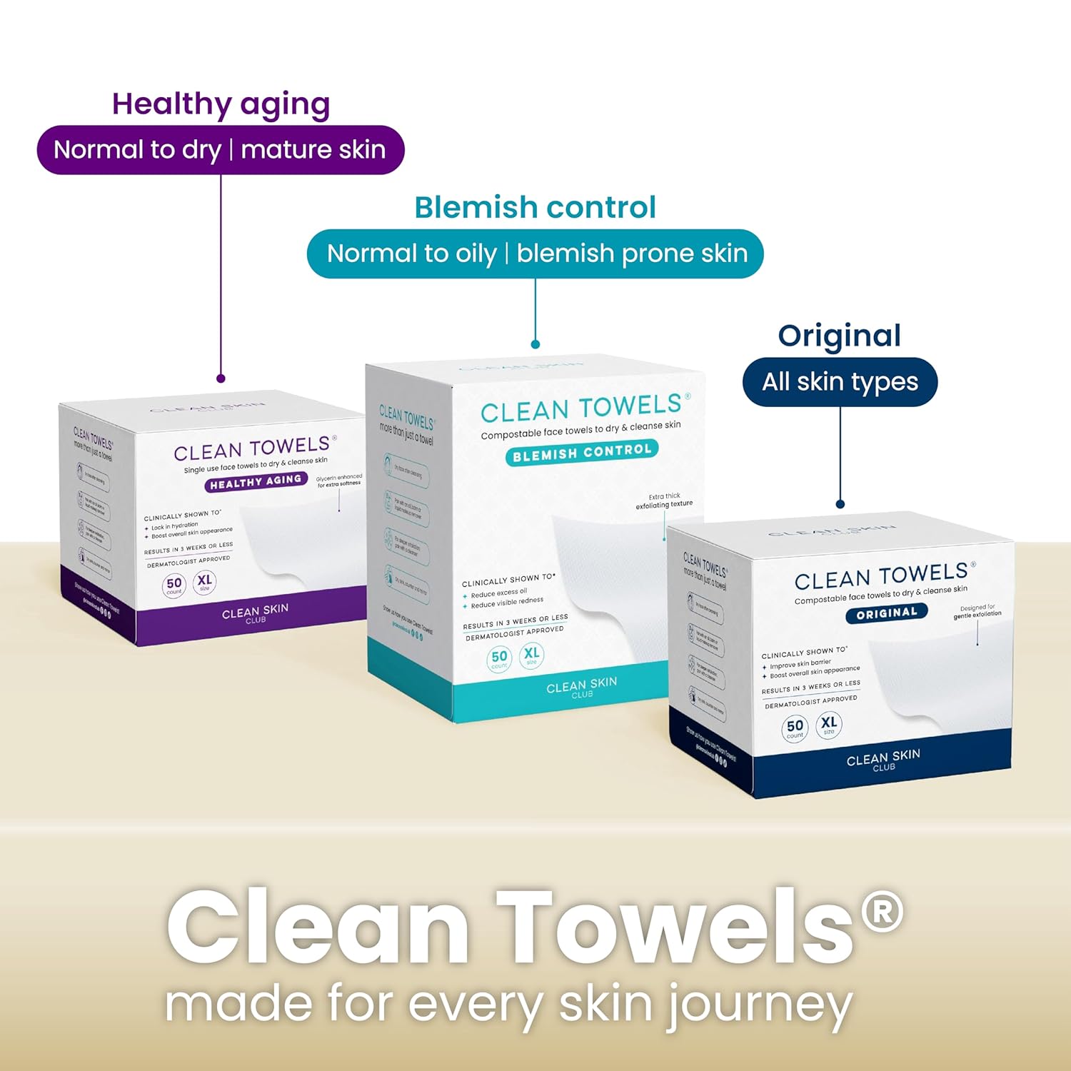 Clean Skin Club Bamboo Viscose Clean Towels XL – Nightly Skincare Ritual Towel for Sensitive Acne-Prone Skin