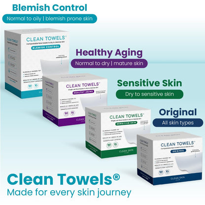 CLEAN SKIN CLUB Blemish Control Clean Towels XL – Disposable Exfoliating Facial Wipes for a Mindful Wind-Down Routine, Spa-Like Self Care for Oily Skin, 50 Count