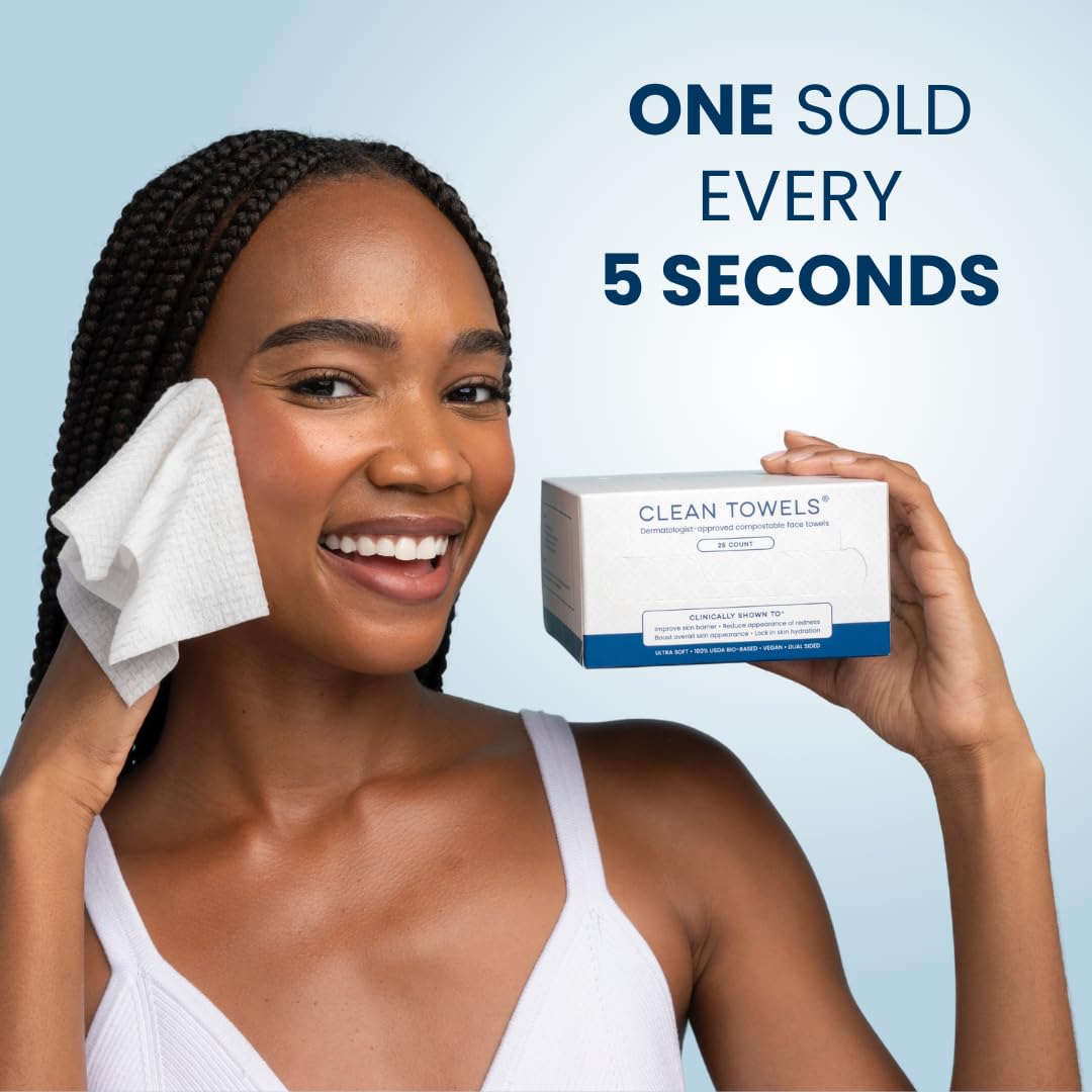Clean Skin Club Clean Towels® – Spa-Style Self-Care Towelettes for the Bathroom Counter, 25 Ct