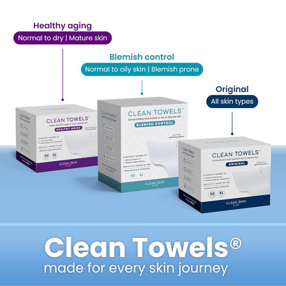 Clean Skin Club Clean Towels XL 50-Count Disposable Bamboo Face Towels for Nightly Wind-Down Skincare Ritual and Sensitive Skin