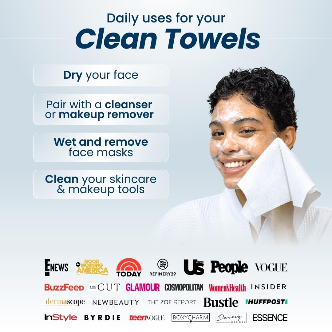 Clean Skin Club Clean Towels XL 50-Count Disposable Bamboo Face Towels for Nightly Wind-Down Skincare Ritual and Sensitive Skin
