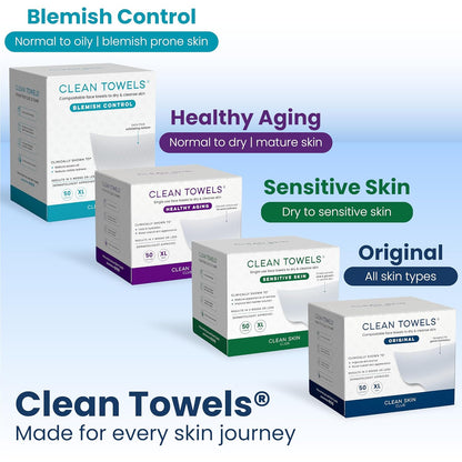 Clean Skin Club Clean Towels XL® – Mindful Evening Skincare Ritual, Disposable Face Towelette for Sensitive Skin