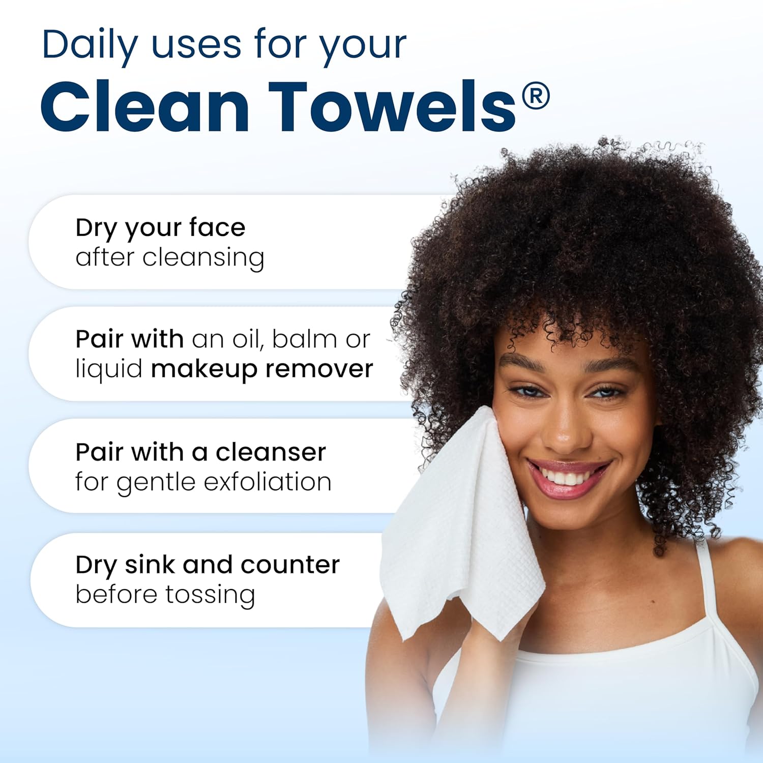 Clean Skin Club Clean Towels XL® – Mindful Evening Skincare Ritual, Disposable Face Towelette for Sensitive Skin