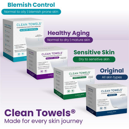 Clean Skin Club Clean Towels® XL – Self-Care Nook Essential for Pat-Drying Post-Cleansing, Treated Glycerin Dry Wipe 50 ct