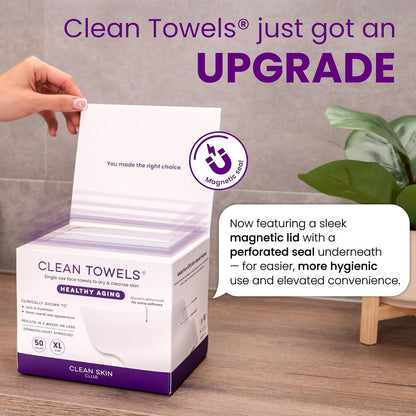 Clean Skin Club Clean Towels® XL – Self-Care Nook Essential for Pat-Drying Post-Cleansing, Treated Glycerin Dry Wipe 50 ct