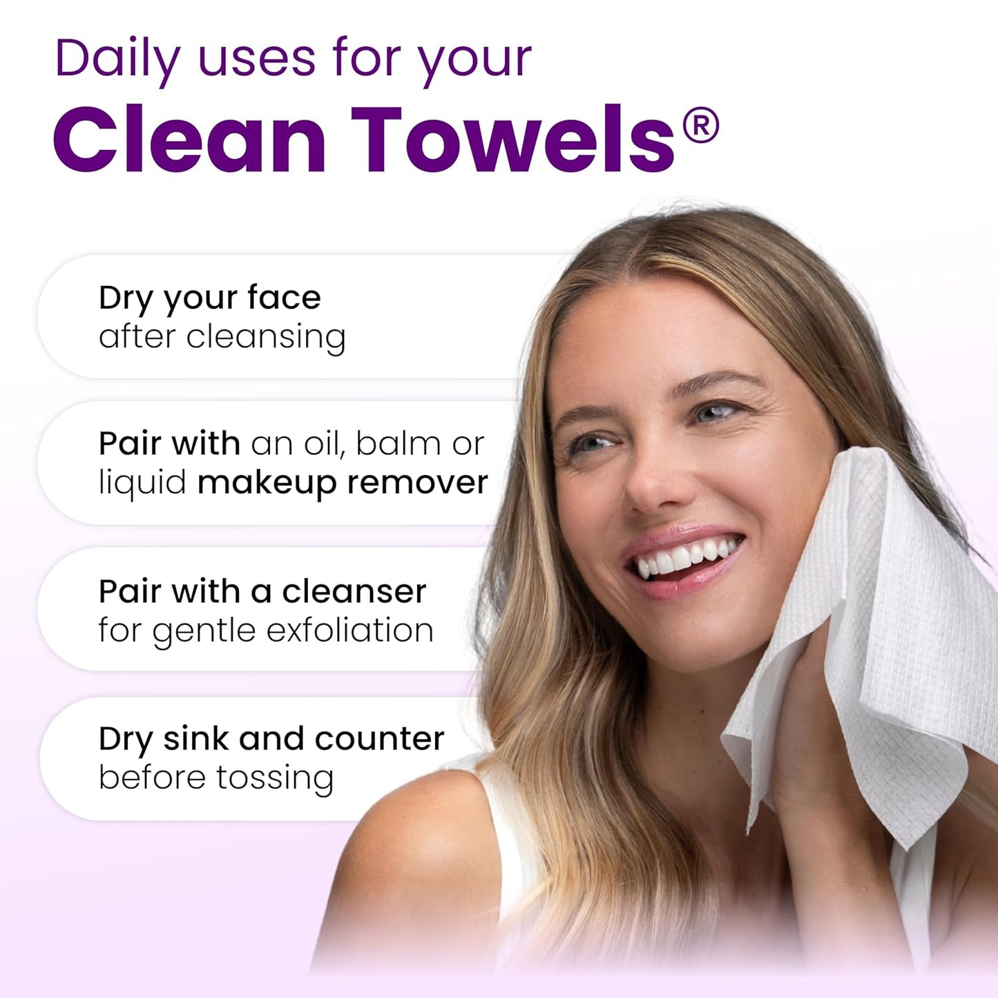 Clean Skin Club Clean Towels® XL – Self-Care Nook Essential for Pat-Drying Post-Cleansing, Treated Glycerin Dry Wipe 50 ct