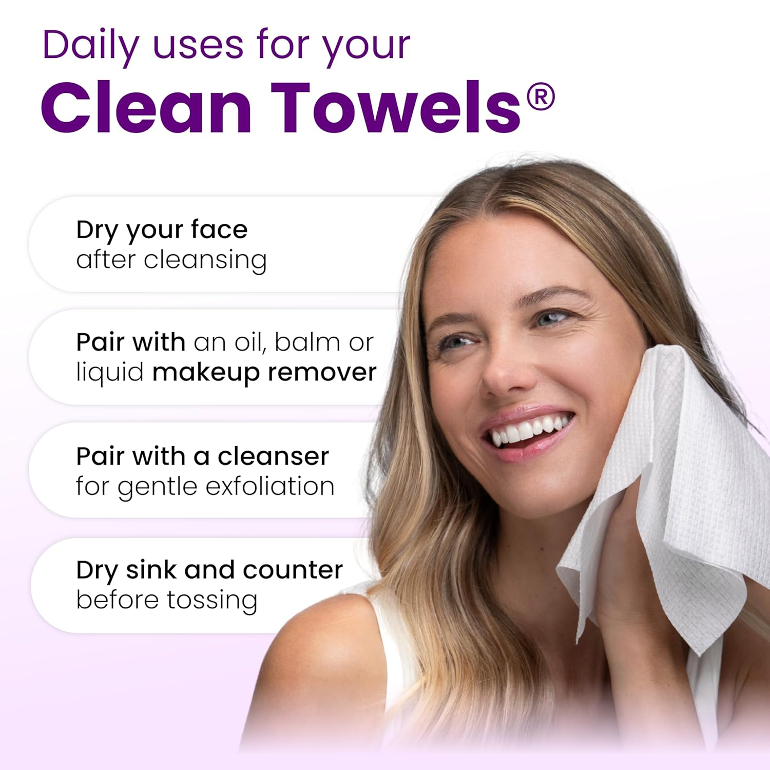 Clean Skin Club Clean Towels® XL – Self-Care Nook Essential for Pat-Drying Post-Cleansing, Treated Glycerin Dry Wipe 50 ct