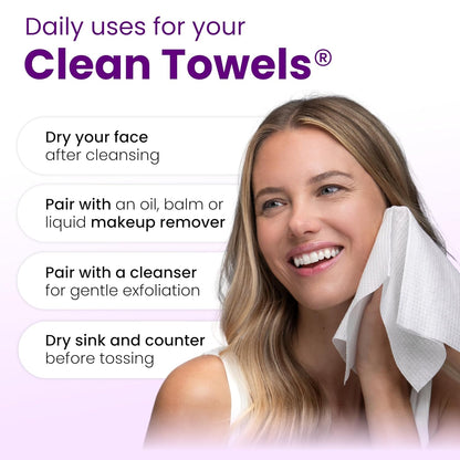 Clean Skin Club Clean Towels® XL – Self-Care Nook Essential for Pat-Drying Post-Cleansing, Treated Glycerin Dry Wipe 50 ct