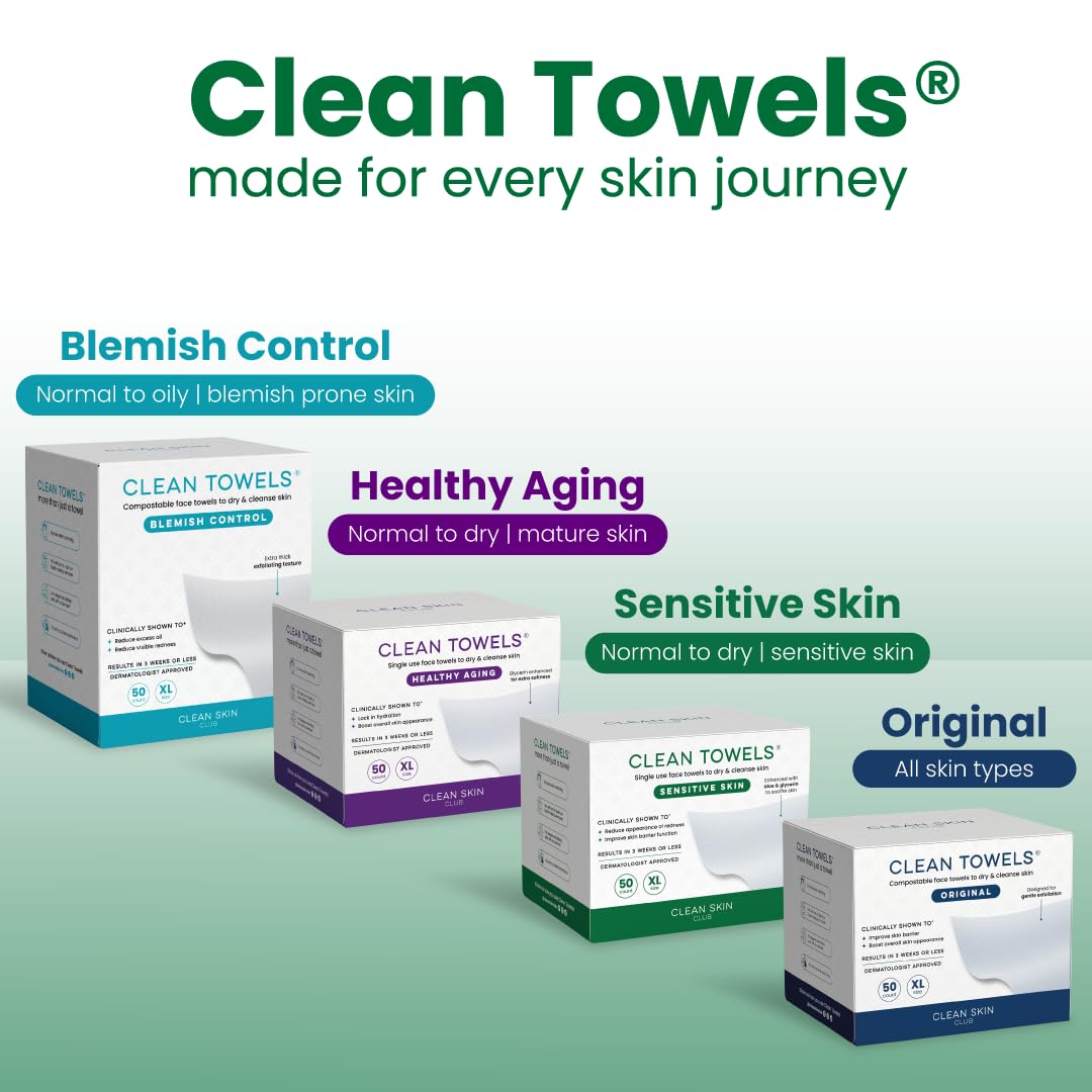 Clean Skin Club Clean Towels® XL Sensitive Skin – Thoughtful Skincare Gift for Mom, Soothing Aloe & Glycerin Disposable Face Towels, 50 Count