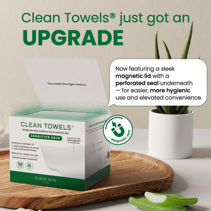 Clean Skin Club Clean Towels® XL Sensitive Skin – Thoughtful Skincare Gift for Mom, Soothing Aloe & Glycerin Disposable Face Towels, 50 Count