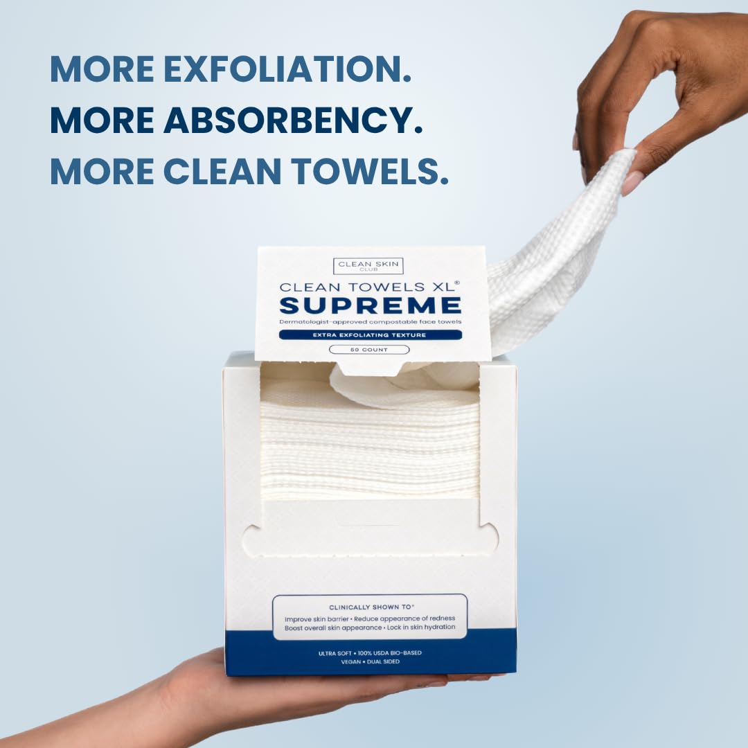 Clean Skin Club Clean Towels XL Supreme – Gentle Disposable Face Cleansing Cloth for Sensitive Self-Care Routines