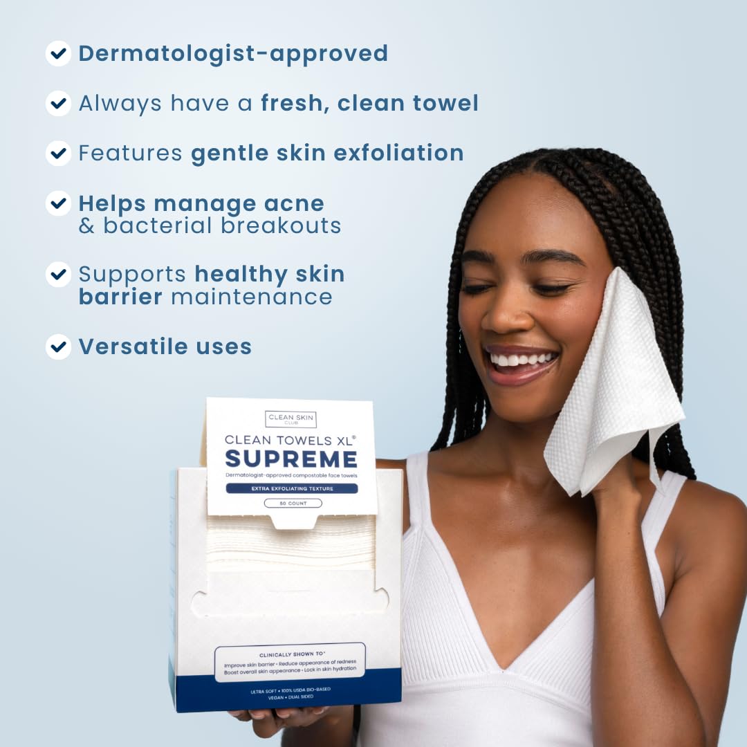 Clean Skin Club Clean Towels XL Supreme – Gentle Disposable Face Cleansing Cloth for Sensitive Self-Care Routines