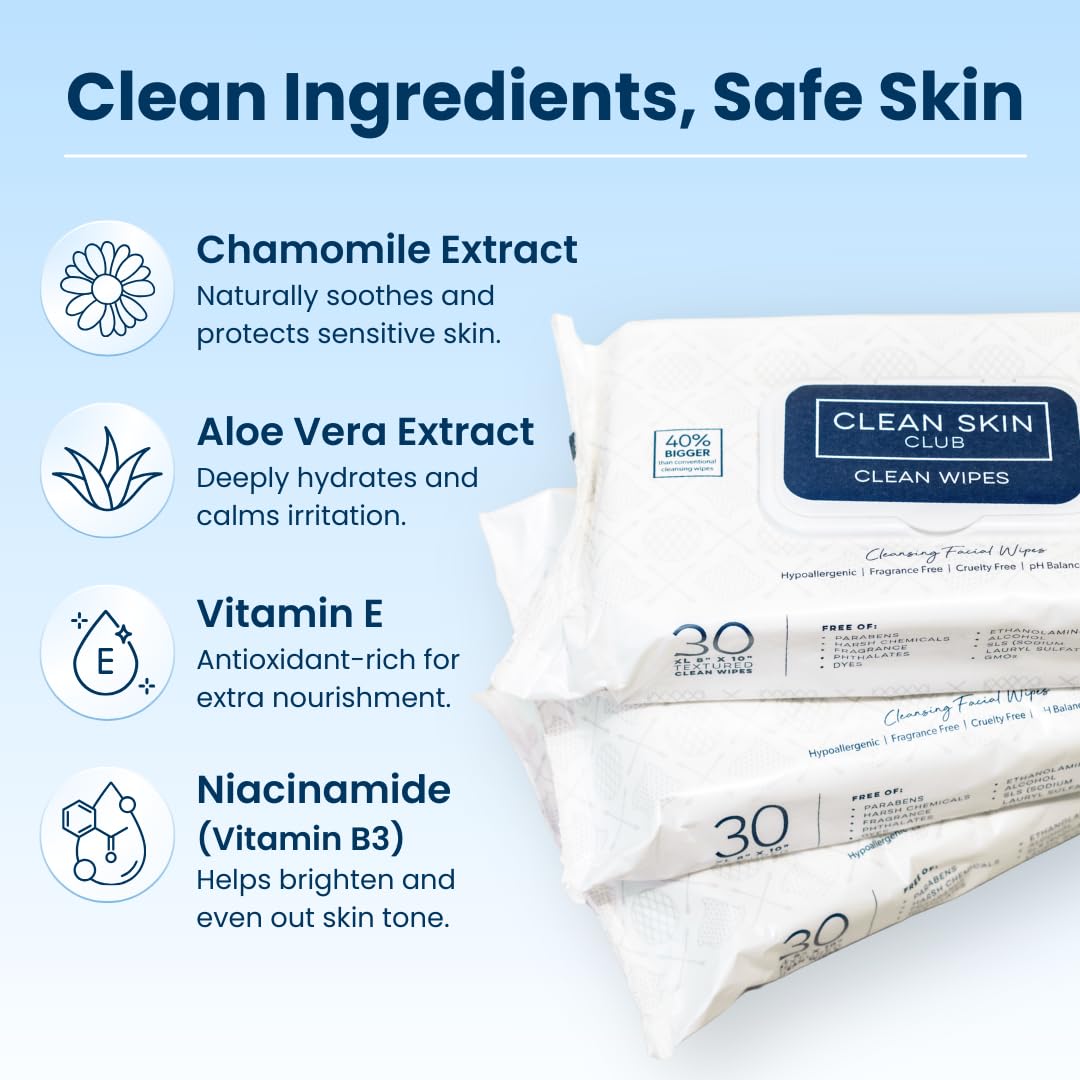 Clean Skin Club XL Face Wipes – Nightly Wind-Down Makeup Remover for the Bathroom Vanity