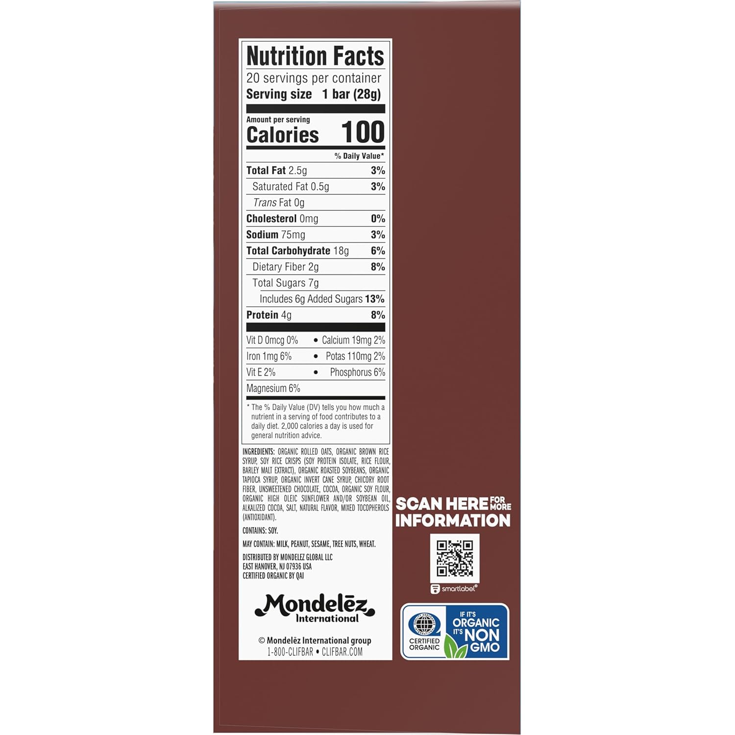 CLIF BAR Minis Chocolate Brownie – Clean-Eating 100-Calorie Snack for Midday Energy Slumps, Plant-Based 20 Count