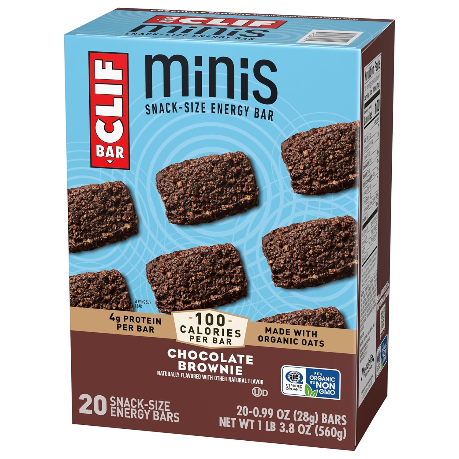 CLIF BAR Minis Chocolate Brownie – Portable Snack-Size Energy Bars for Hiking Trails and Camping, 0.99 oz Resealable 20-Pack