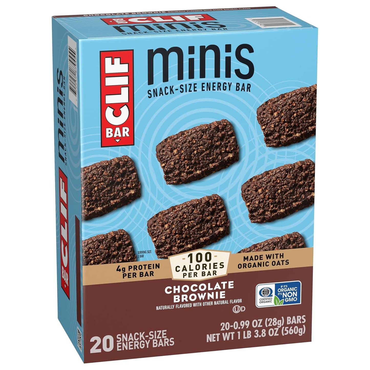 CLIF BAR Minis Chocolate Brownie – Portable Snack-Size Energy Bars for Hiking Trails and Camping, 0.99 oz Resealable 20-Pack