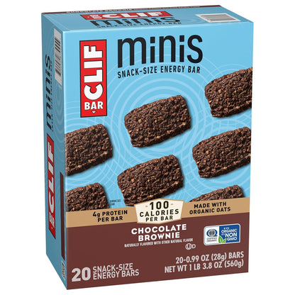 CLIF BAR Minis Chocolate Brownie – Portable Snack-Size Energy Bars for Hiking Trails and Camping, 0.99 oz Resealable 20-Pack