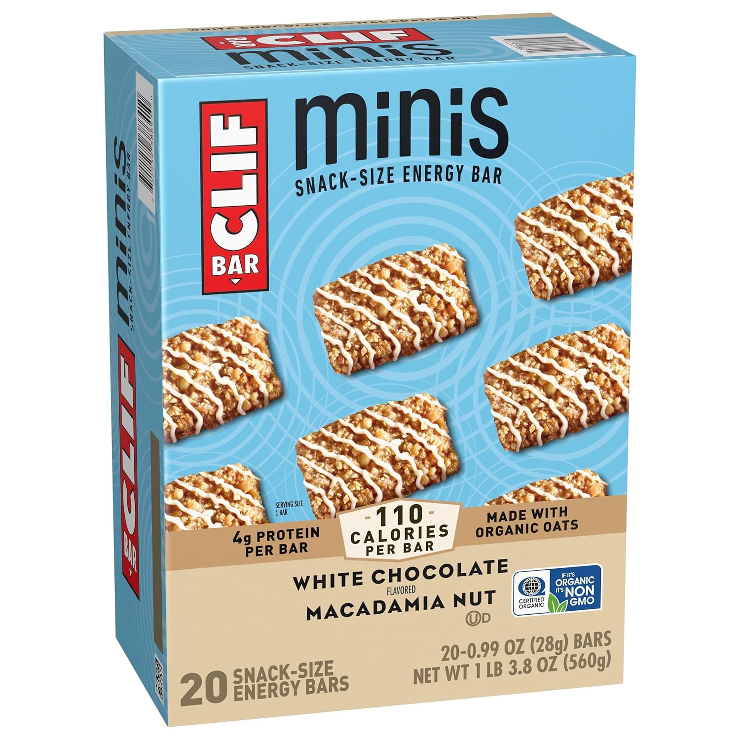 CLIF BAR Minis White Chocolate Macadamia Nut Snack Bars for Home Office Focus and Study Sessions