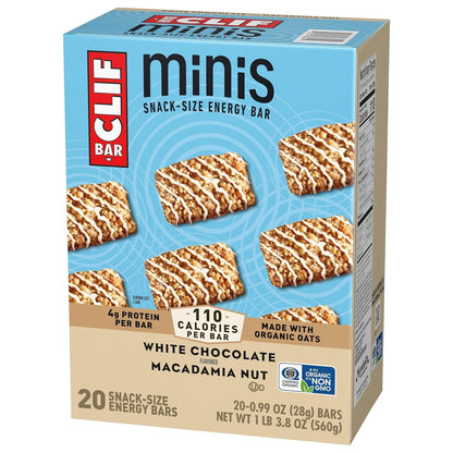 CLIF BAR Minis White Chocolate Macadamia Nut Snack Bars for Home Office Focus and Study Sessions