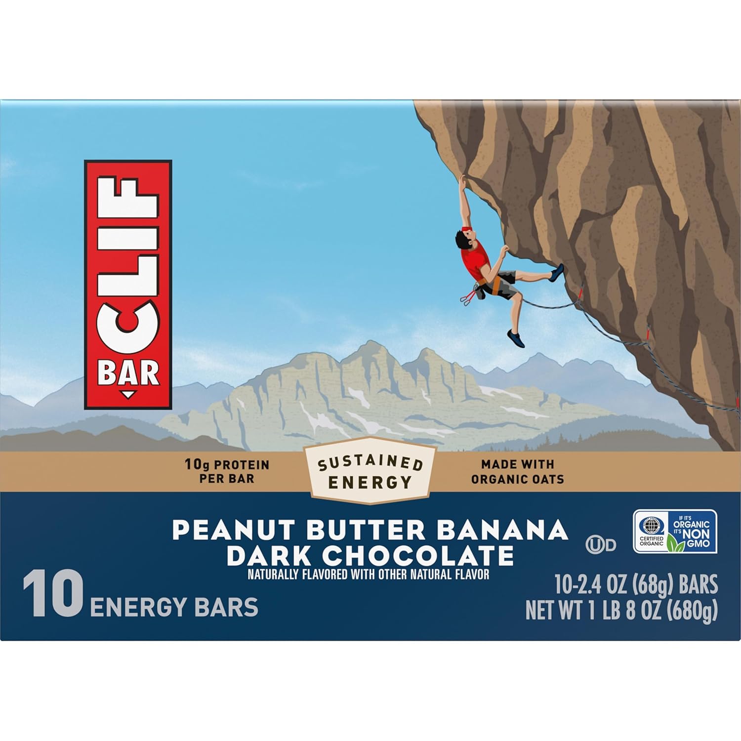 CLIF BAR Peanut Butter Banana Energy Bars – Trail and Summit Snack for Hikers and Climbers, 10g Plant Protein, Pack of 10