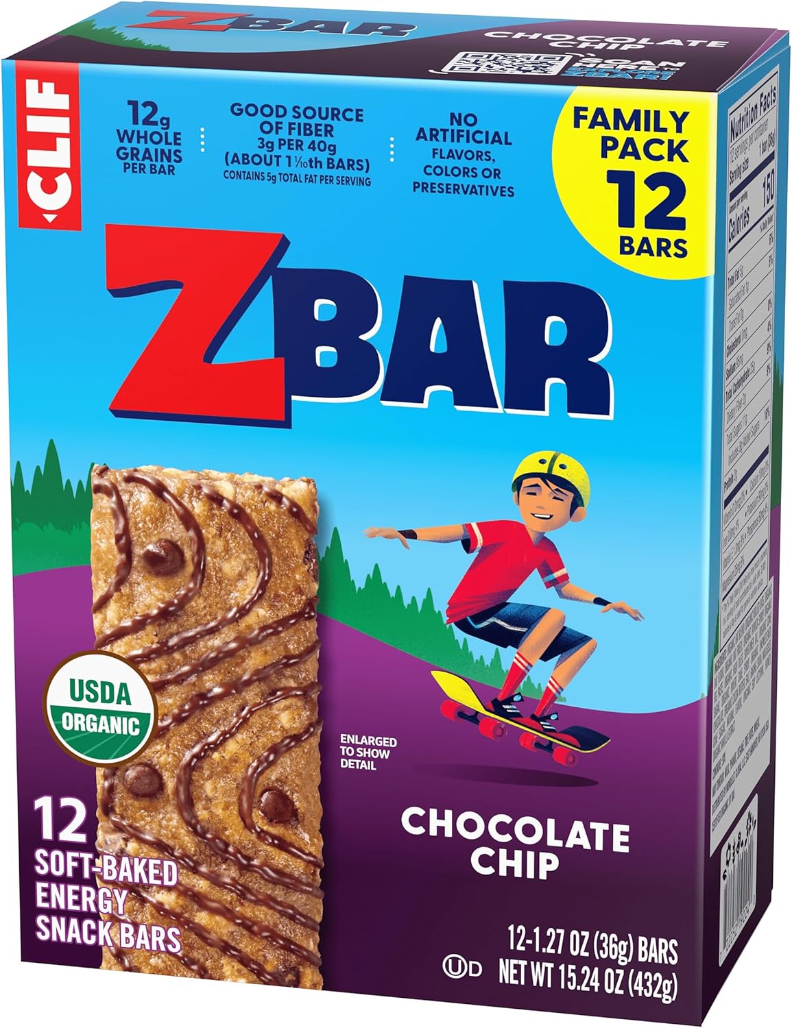 CLIF Kid Zbar Chocolate Chip Clean-Label Snack Bars for Mindful Lunchbox Packing and Guilt-Free After-School Snacking – 12 Pack