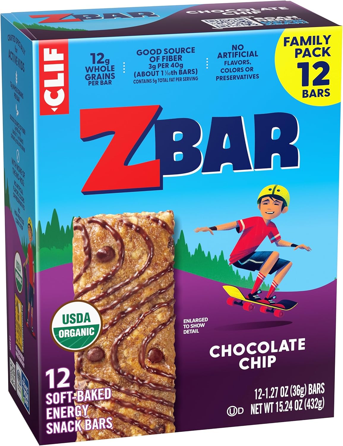 CLIF Kid Zbar Chocolate Chip Clean-Label Snack Bars for Mindful Lunchbox Packing and Guilt-Free After-School Snacking – 12 Pack