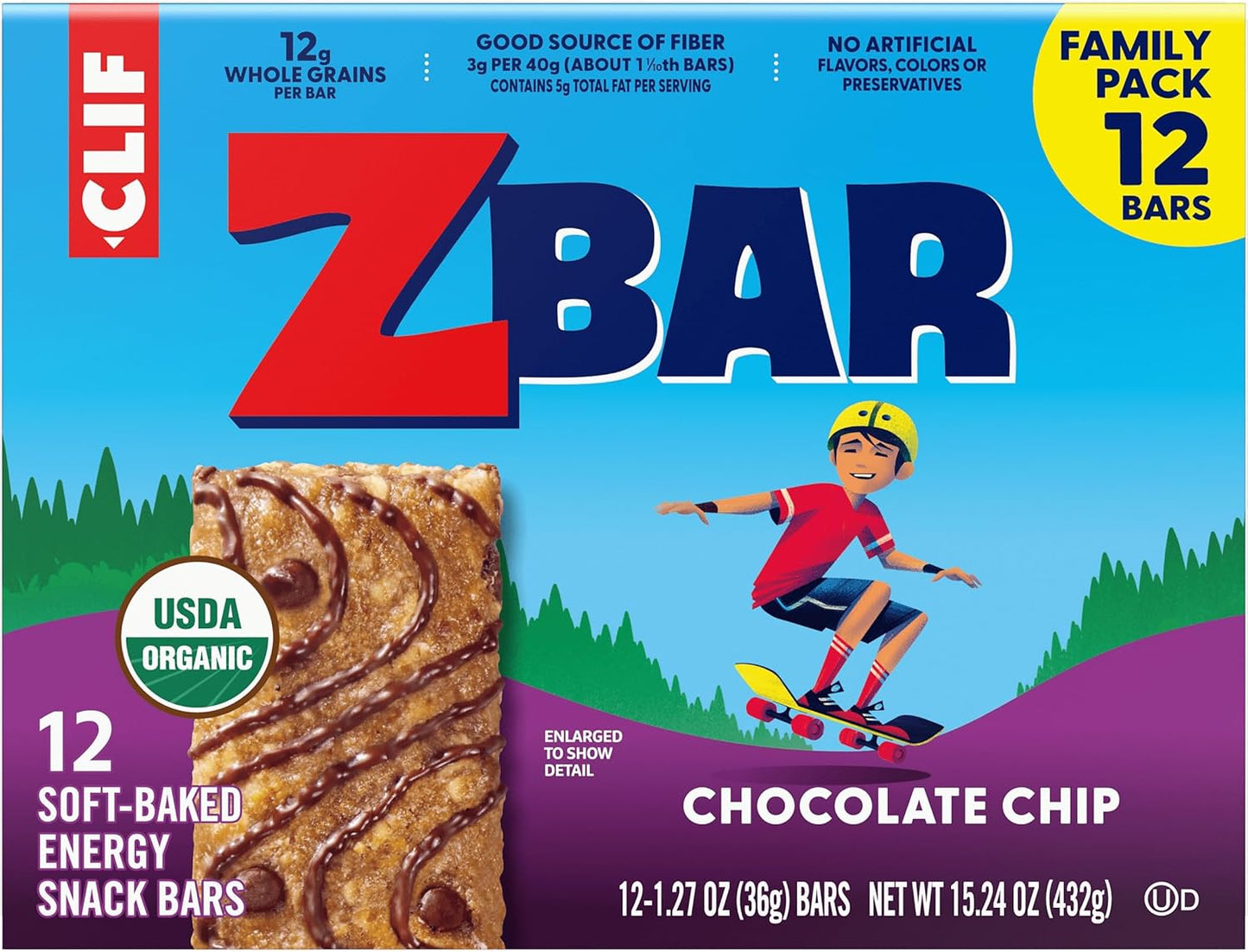CLIF Kid Zbar Chocolate Chip Clean-Label Snack Bars for Mindful Lunchbox Packing and Guilt-Free After-School Snacking – 12 Pack