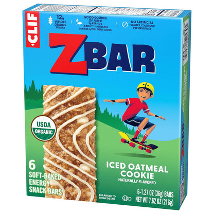 CLIF Kid Zbar Iced Oatmeal Cookie Organic Snack Bar for Mindful Lunchbox Packing, 6 Pack Whole Grain Treat