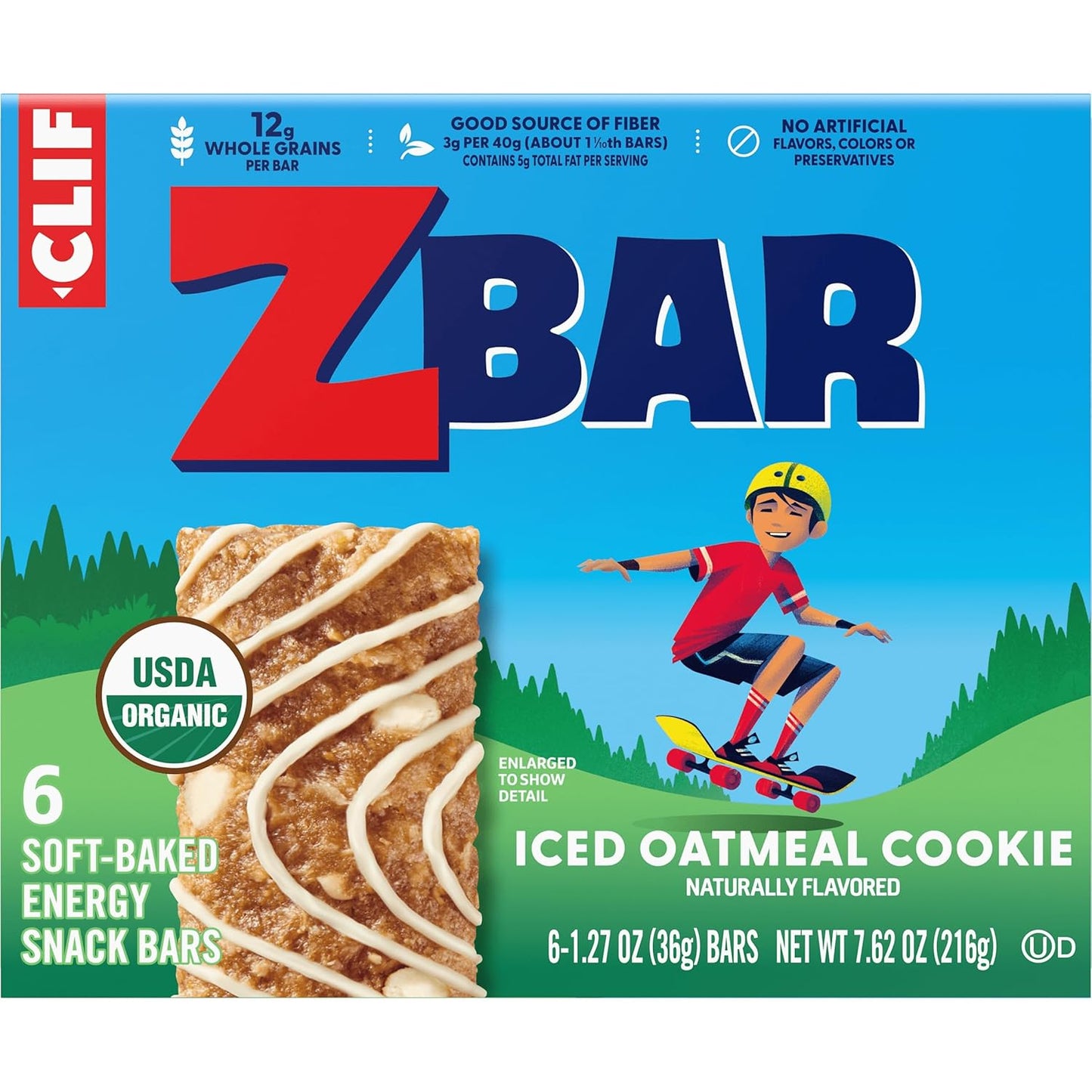 CLIF Kid Zbar Iced Oatmeal Cookie Organic Snack Bar for Mindful Lunchbox Packing, 6 Pack Whole Grain Treat